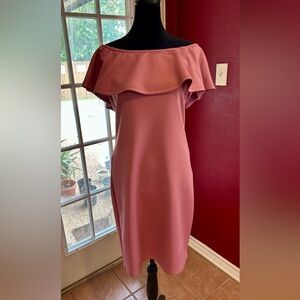 Alison Andrews Off Shoulder Ruffle Dress Size Small Pink Knee Length Party